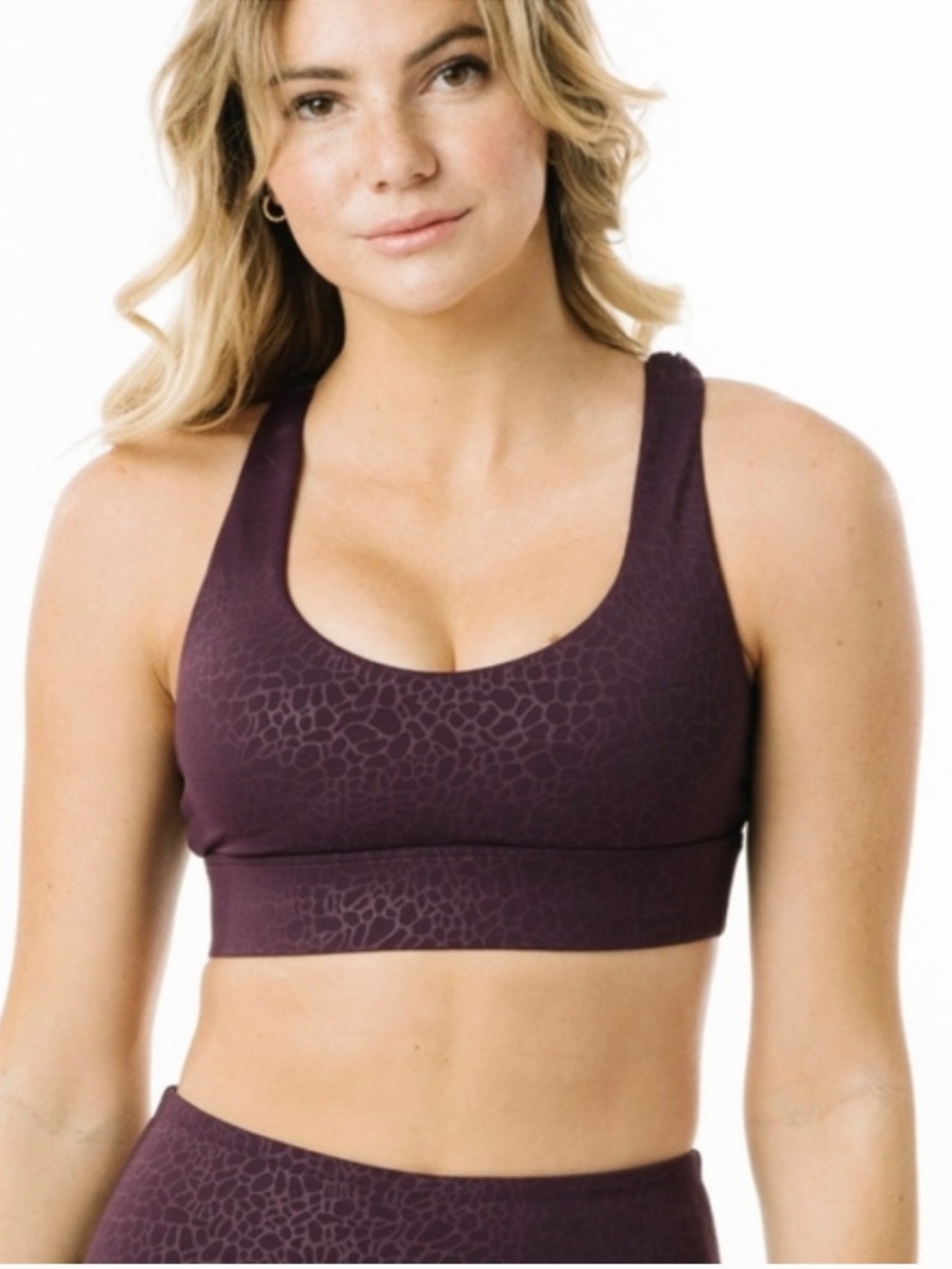 ZYIA Plum River Stone Strappy Sports Bra Purple Crisscross Back Athletic Yoga